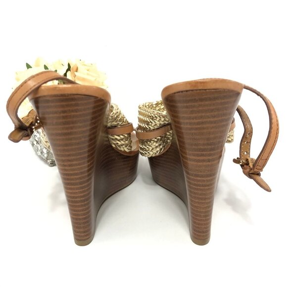 COACH WEDGE PLATFORM SANDALS GOLD BROWN SIZE 7.5 - Picture 3 of 8